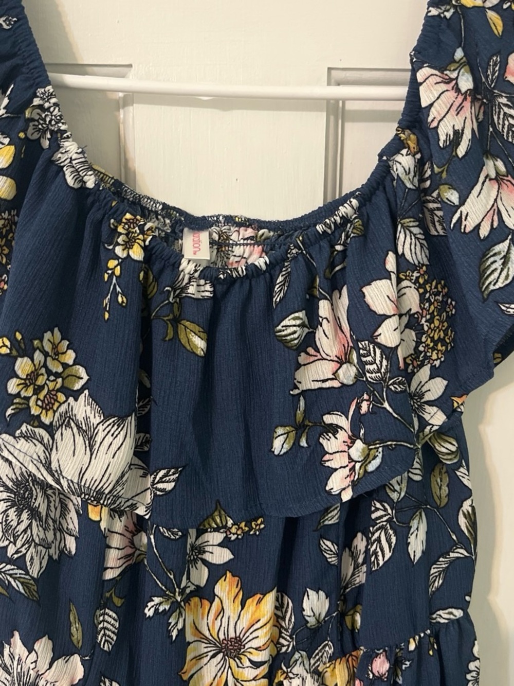 Xhilaration Navy Floral Off-Shoulder Mini Dress with Ruffle